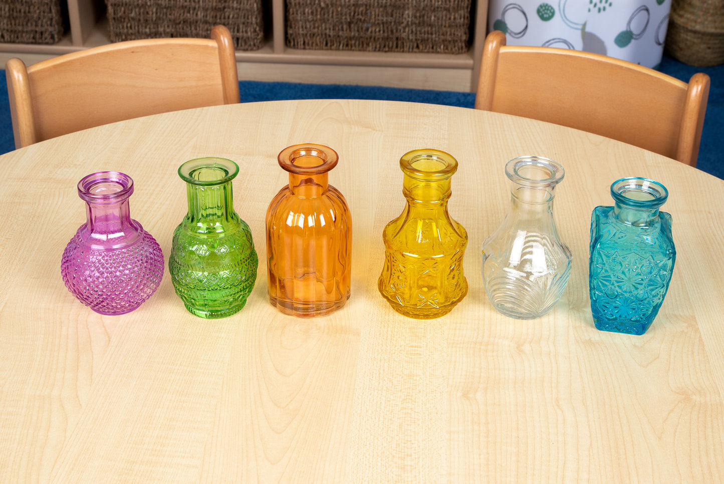 Coloured Detailed Glass Bottles Pack of 5