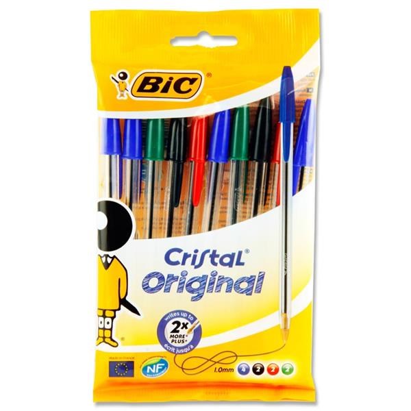 **Bic Cristal Packet Of 10 Asst Ballpoint Pens