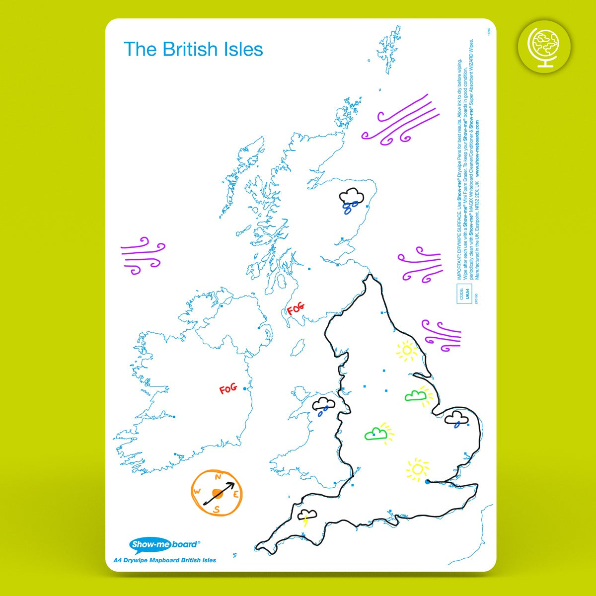Show-Me Bulk Box Drywipe Board Pack, Pens & Erasers – Map, A4 - 100 Sets