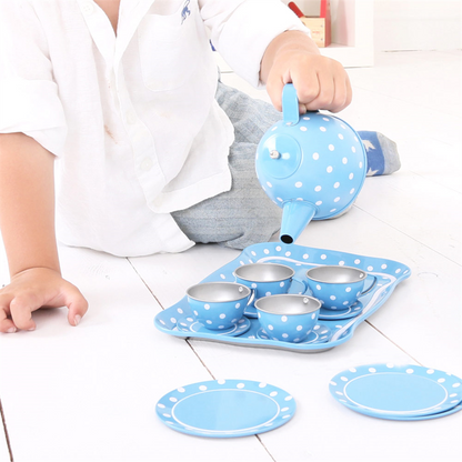 Blue Polka Dot Tin Tea Set