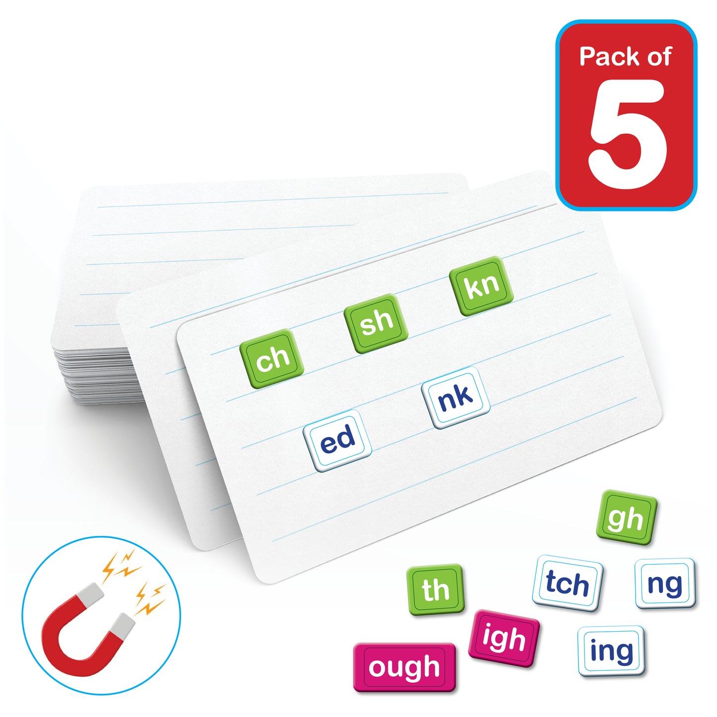 UFLI Magnetic Dry Erase Boards with Magnetic Letter Tiles 142pcs - 5 Student Pack