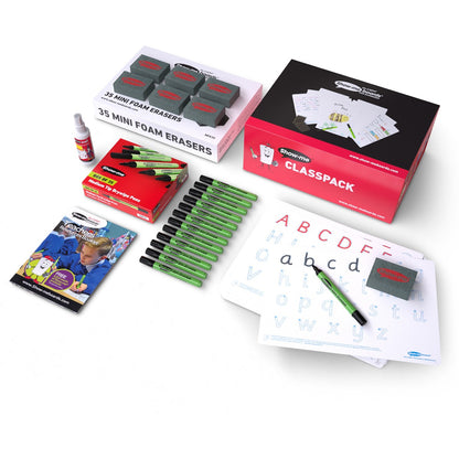 Show-Me Class Pack Drywipe Boards, Pens & Erasers - Letter Formation, A4 - 35 Sets