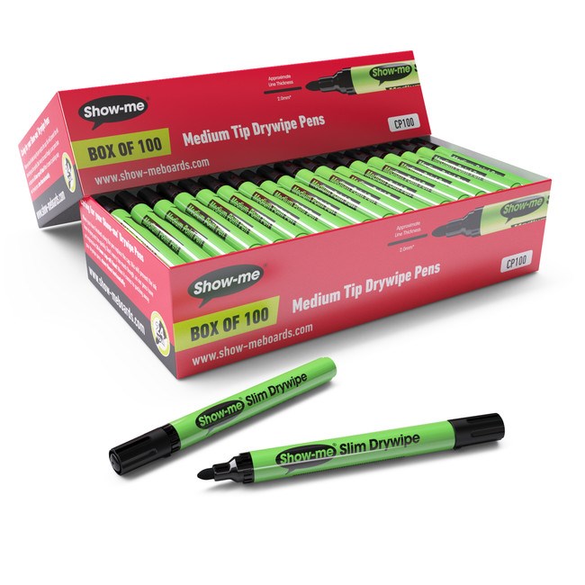 Show-Me Medium Tip Barrel Drywipe Black Marker (Pack of 100)
