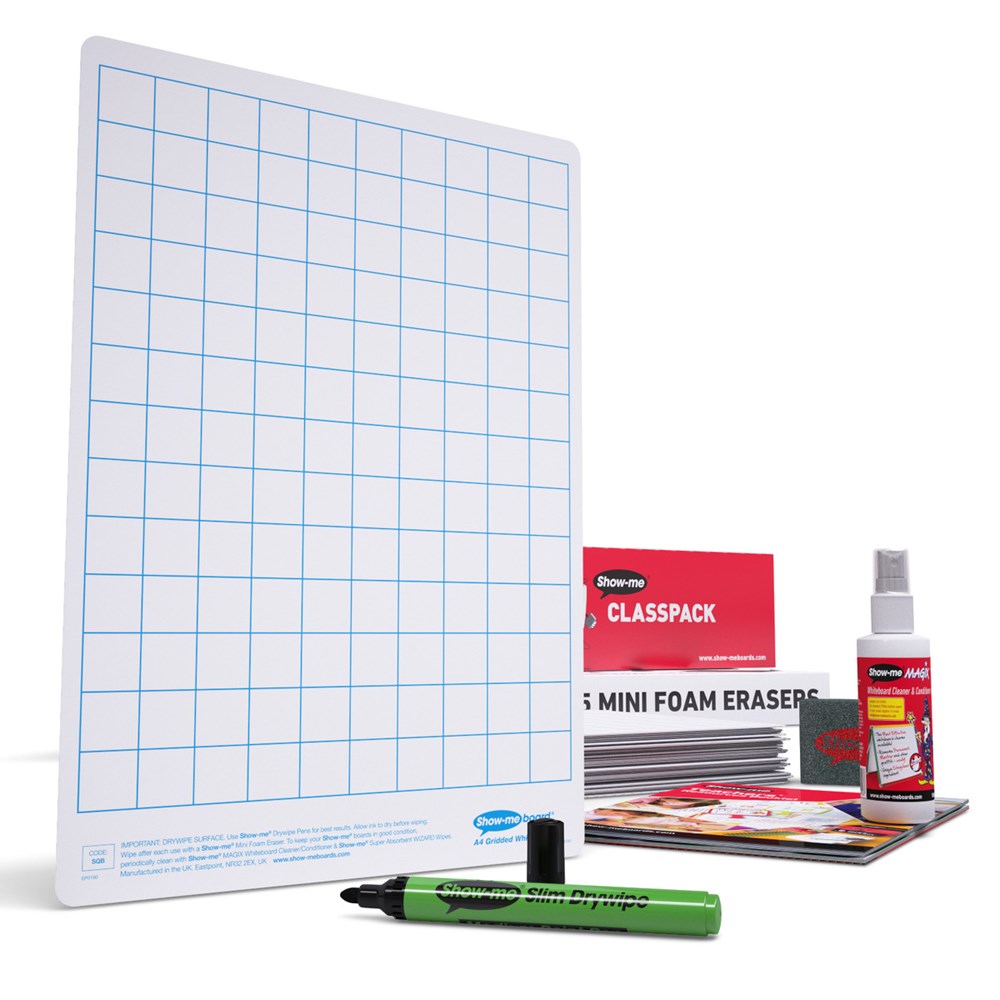Class Pack Drywipe Boards With Pens And Erasers - Gridded/Plain, A4 - 35 Sets
