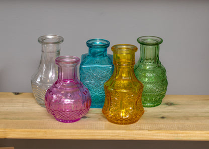Coloured Detailed Glass Bottles Pack of 5