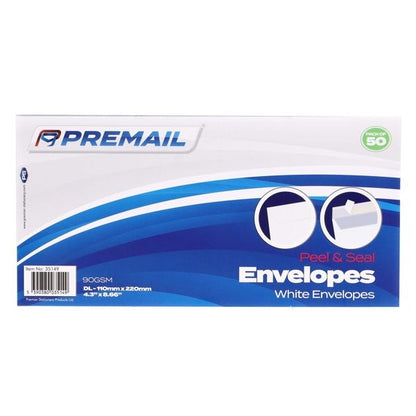 Premail Peel & Seal Dl Envelopes Pack Of 50 - White