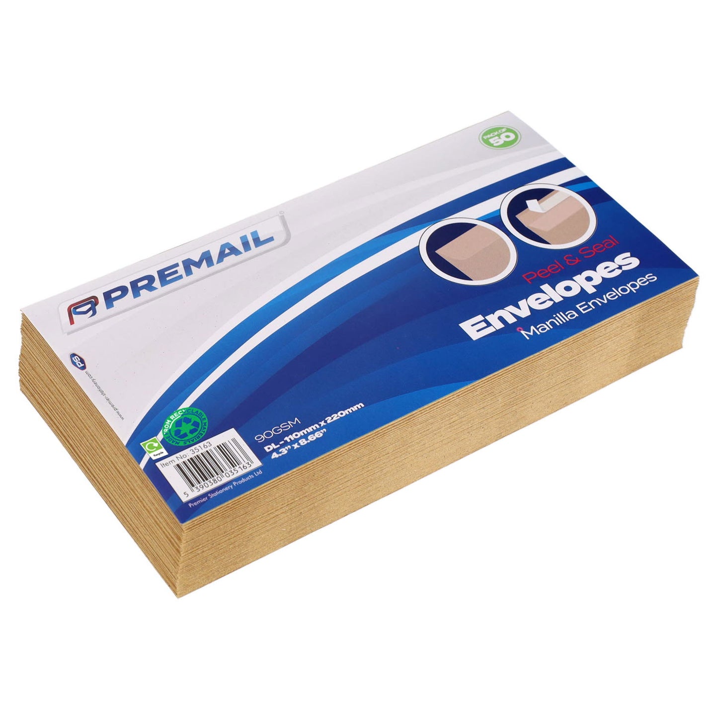 Premail Peel & Seal Dl Envelopes Pack Of 50 - Manilla