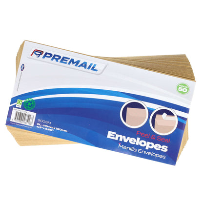 Premail Peel & Seal Dl Envelopes Pack Of 50 - Manilla