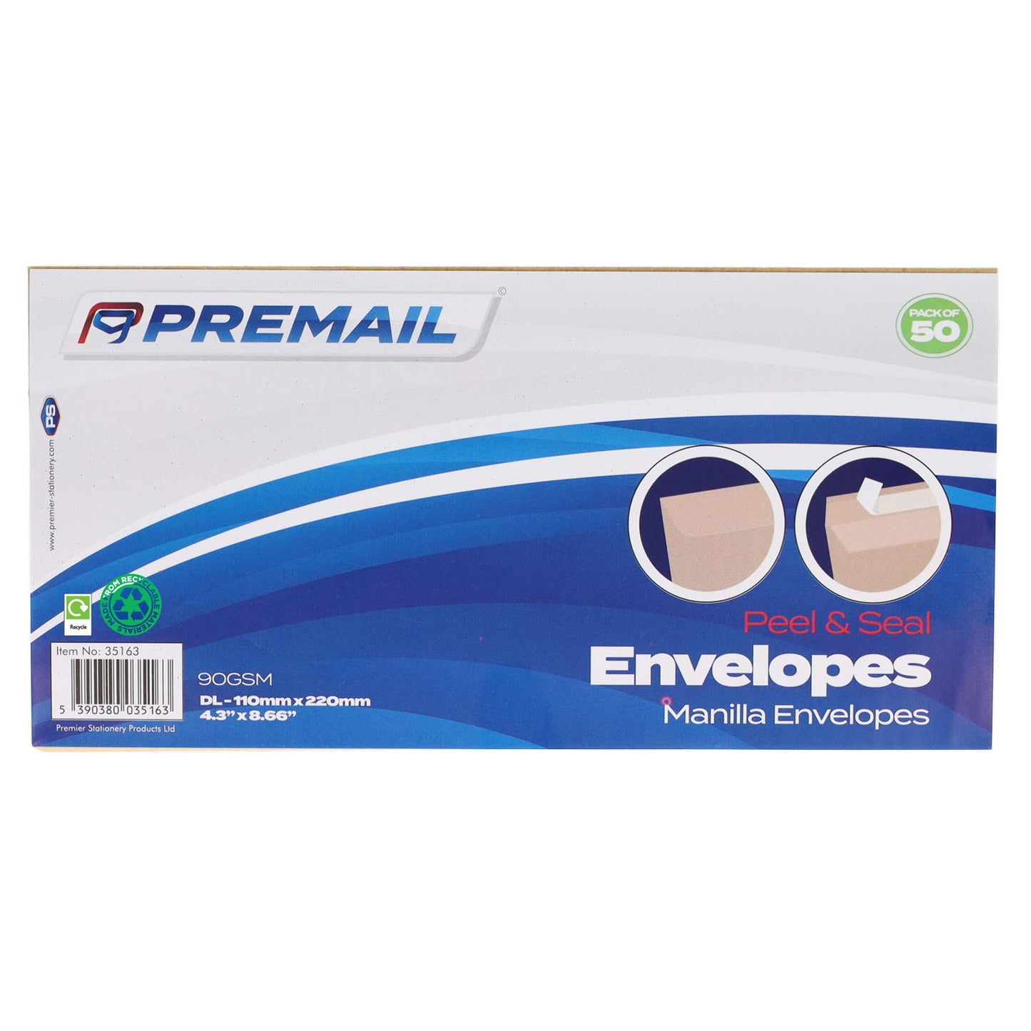 Premail Peel & Seal Dl Envelopes Pack Of 50 - Manilla