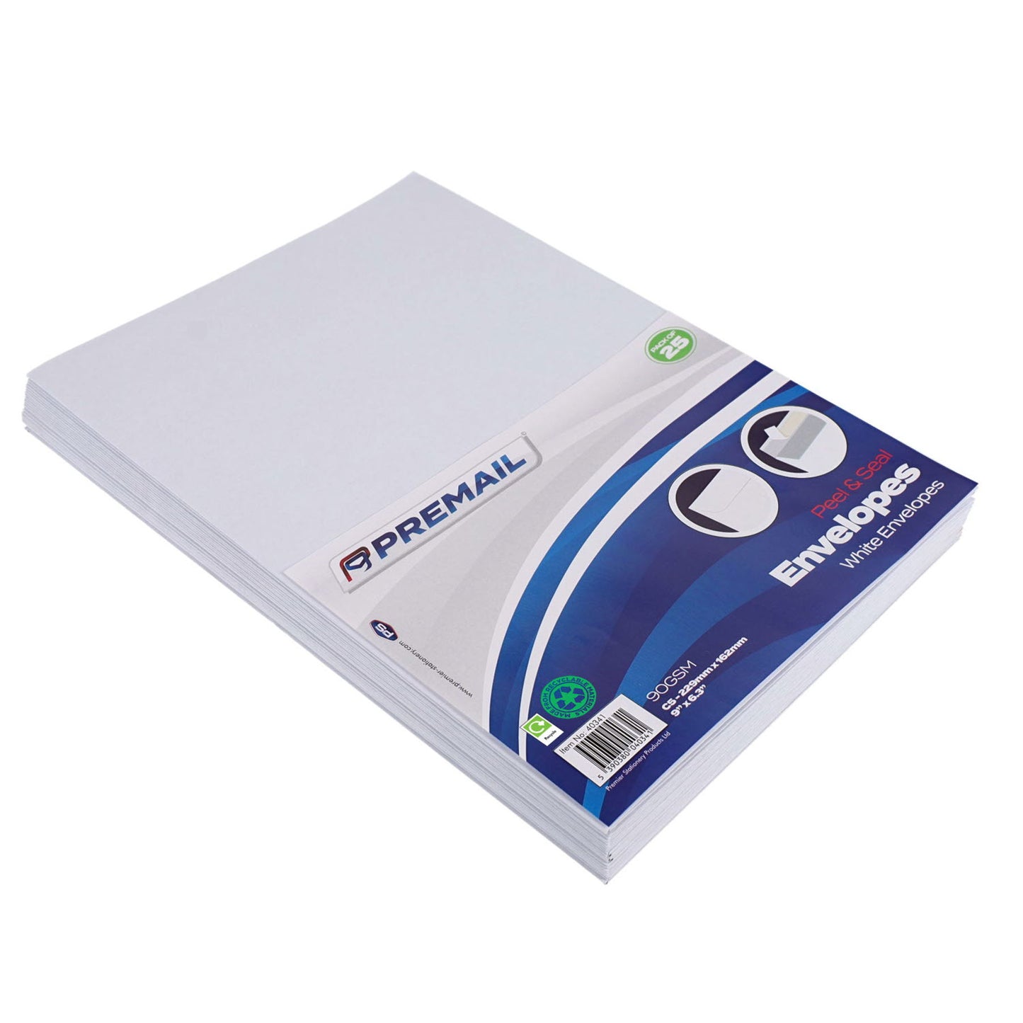 Premail Pkt.25 C5 Peel & Seal Envelopes - White