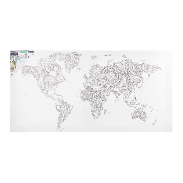 **Icon 300X600mm Colour My Canvas - World Map