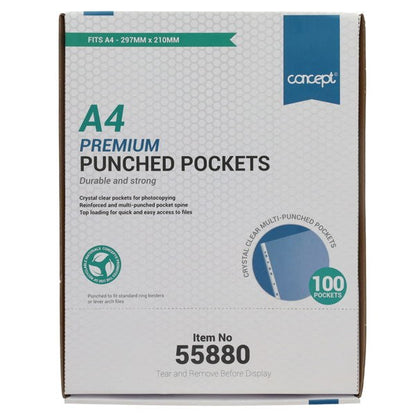 Concept A4 Premium Punched Pockets Pack of 100