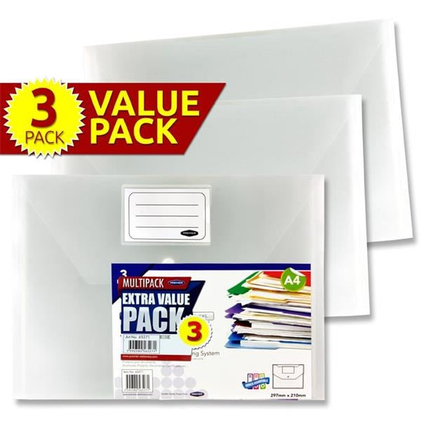 Concept Pack Of 3 A4 Clear Button Wallets