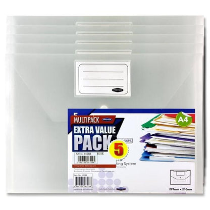 Concept Pack of 5 A4 Clear Button Wallets
