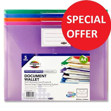 Concept Pack Of 5 A4 Clear Coloured Button Wallets