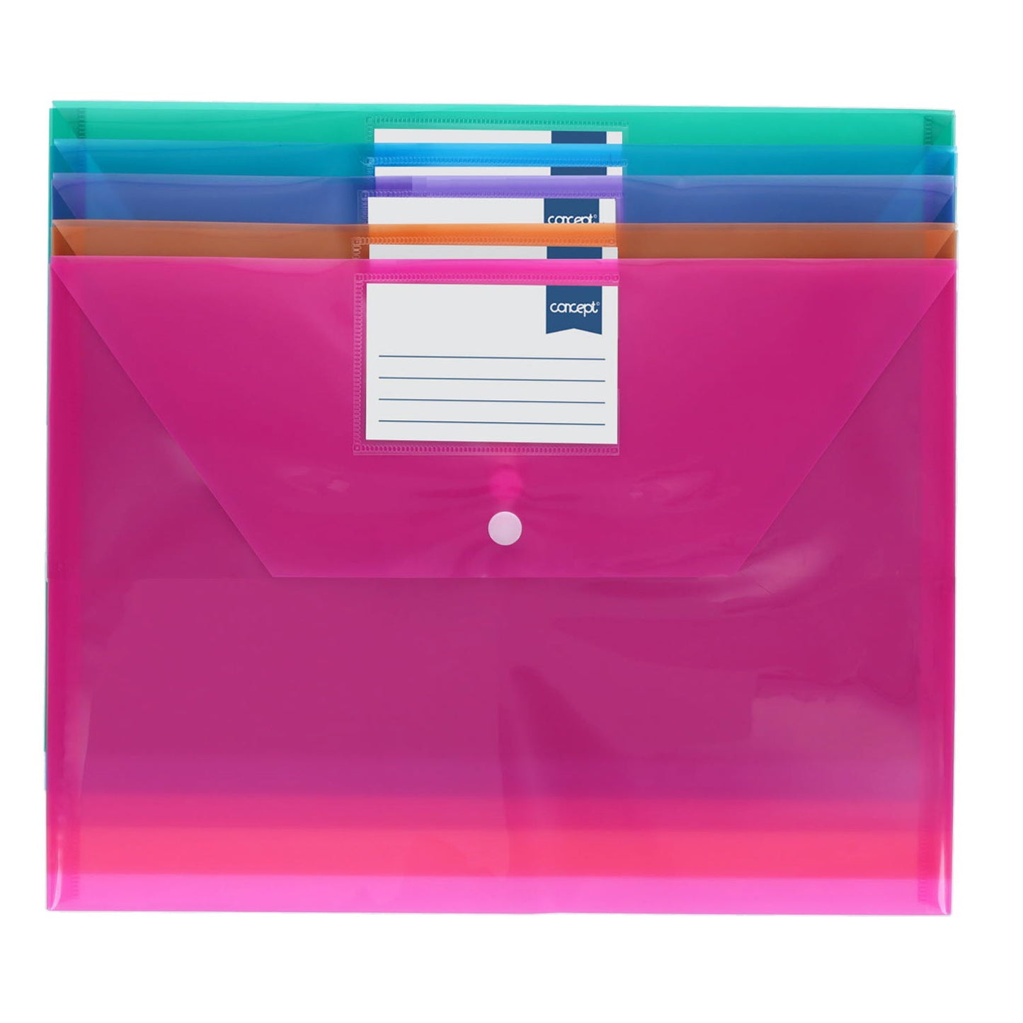 Concept Pack of 5 A4 Clear Coloured Button Wallets