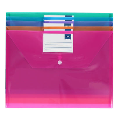 Concept Pack of 5 A4 Clear Coloured Button Wallets