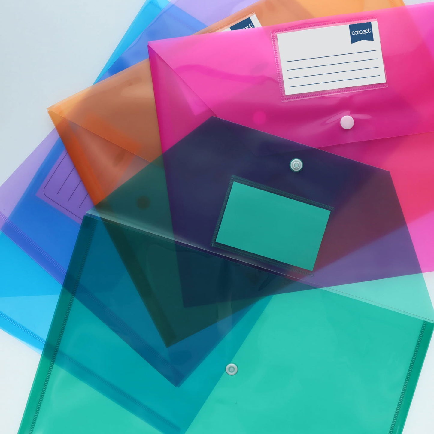 Concept Pack of 5 A4 Clear Coloured Button Wallets