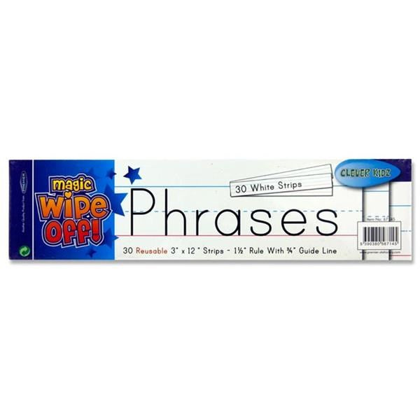 Wipe-off Reusable Phrase Strips 3″x12″ – White Pack of 30