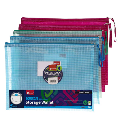 Premier Office Pack of 5 A4 Mesh Storage Wallets
