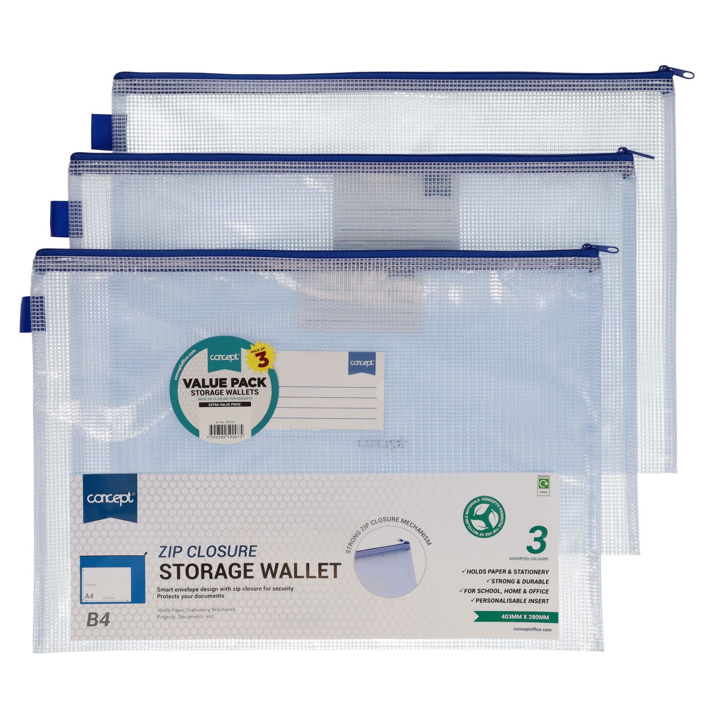 Concept Pack of 3 B4 Mesh Storage Wallets