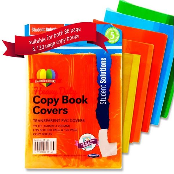 Ormond PVC Heavy Duty Copy Book Transparent Colours Covers Pack of 5