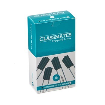 Classmates Whiteboard Markers (Black) Bullet Tip Pack Of 10