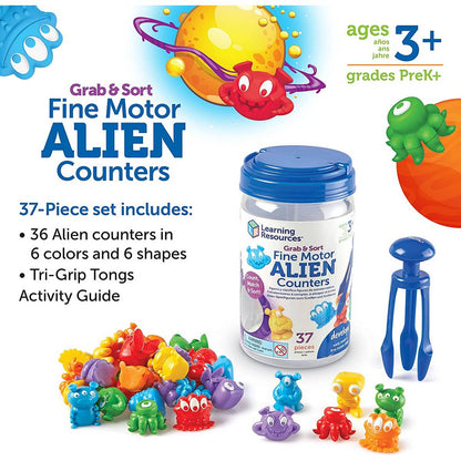Learning Resources Grab & Sort Fine Motor Alien Counters