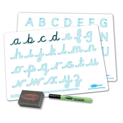 Letter Formation Cursive Drywipe Boards, Pens and Erasers - 10 Sets