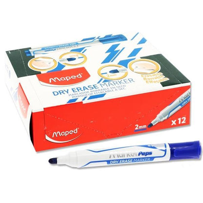 Maped Jumbo Bullet Tip Dry Erase Marker Pack Of 12 - Blue