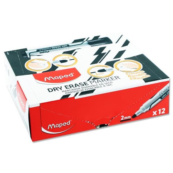 Maped Jumbo Bullet Tip Dry Erase Marker Pack Of 12 Black