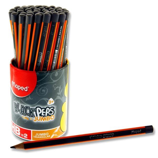 Maped Black Peps Jumbo Triangular Pencil - Hb Tub Of 46