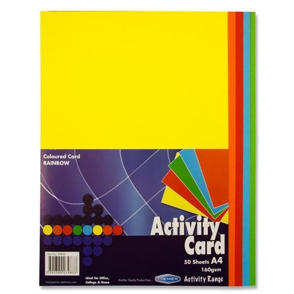 Premier Activity A4 160gsm Card 50 Sheets - Rainbow