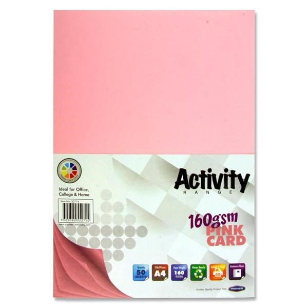 Premier A4 Pink Card 160Gsm (Pack Of 50 Sheets)