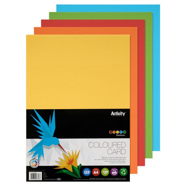 Premier A4 160Grm Activity Card Rainbow Assorted Colours (Pack of 250 Sheets)