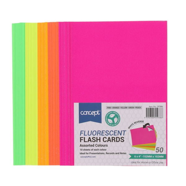 Concept 6''x4'' Fluorescent Flash Cards Pack of 50