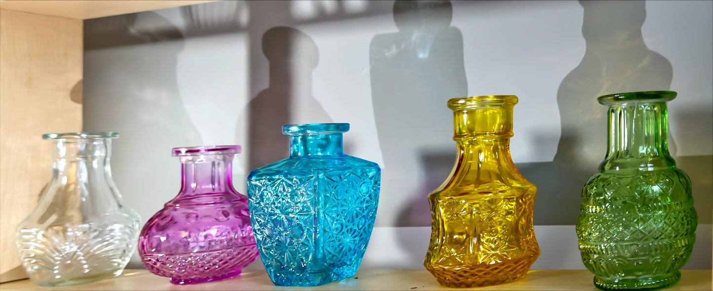 Coloured Detailed Glass Bottles Pack of 5