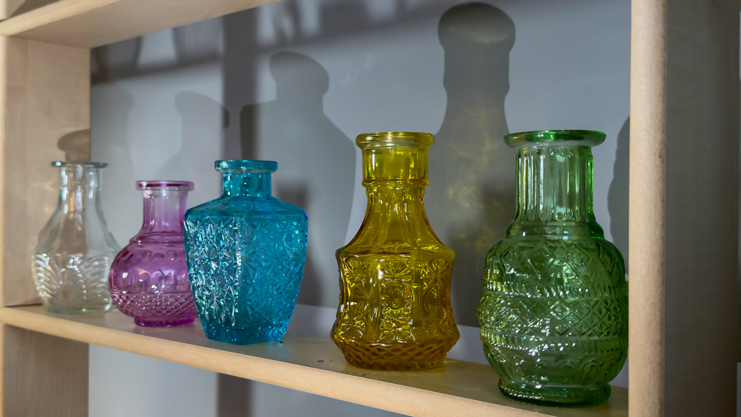 Coloured Detailed Glass Bottles Pack of 5