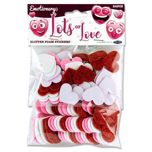 Emotionery Glitter Foam Stickers - Lots Of Love Hearts Pack Of 84