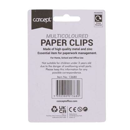 Concept 28mm Coloured Paper Clips Pack of 75