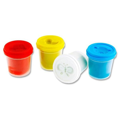 Play Dough With Mould Lids (4x140g Pots) Red, Blue, White & Yellow