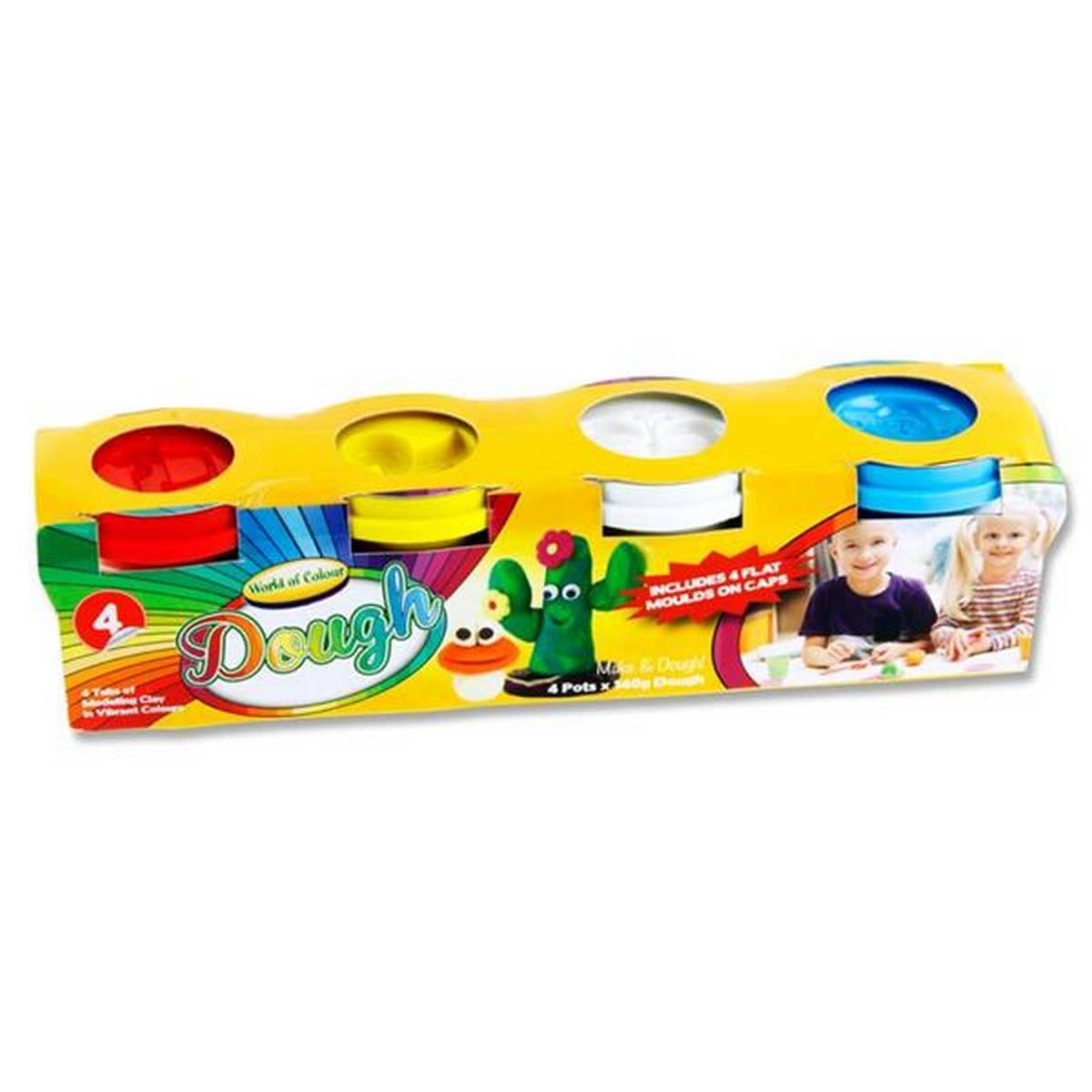 Play Dough With Mould Lids (4x140g Pots) Red, Blue, White & Yellow