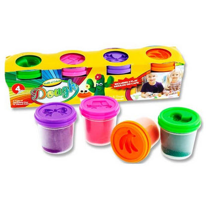 Play Dough With Mould Lids (4x140g Pots) Purple, Pink, Orange & Green