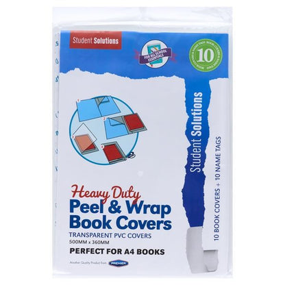 Student Solutions A4 Heavy Duty Peel and Wrap Transparent Book Covers Pack of 10