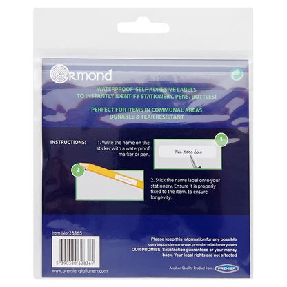 Ormond Waterproof Self Adhesive Stationery Labels 45X12mm Pack Of 36
