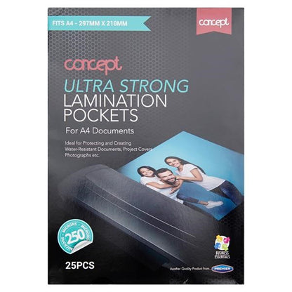 **Concept A4 Pack 25 Laminating Pouches 250 Micron