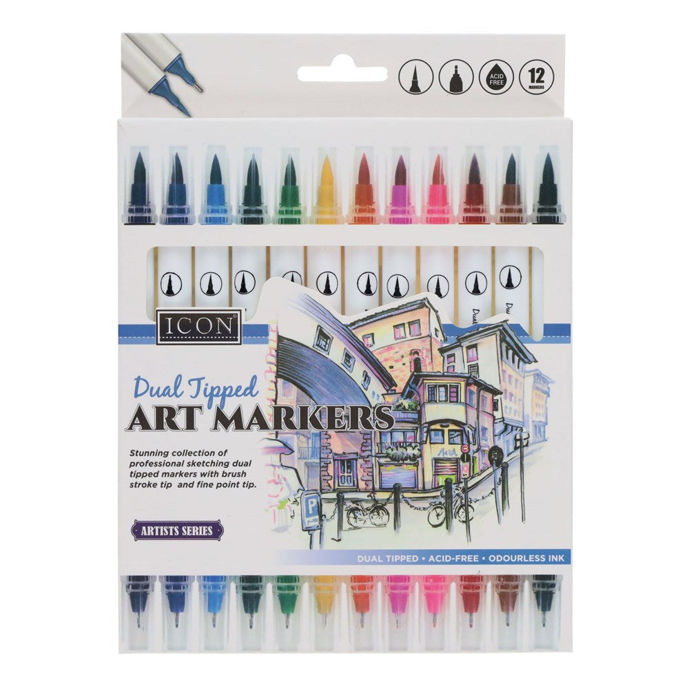 Icon Dual Tipped Art Markers - Pack of 12