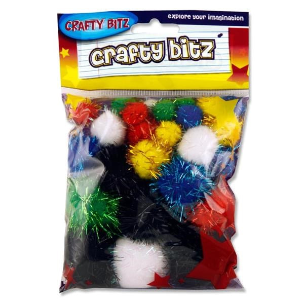 Glitter Pom Poms Assorted Pack Of 30 (Small)