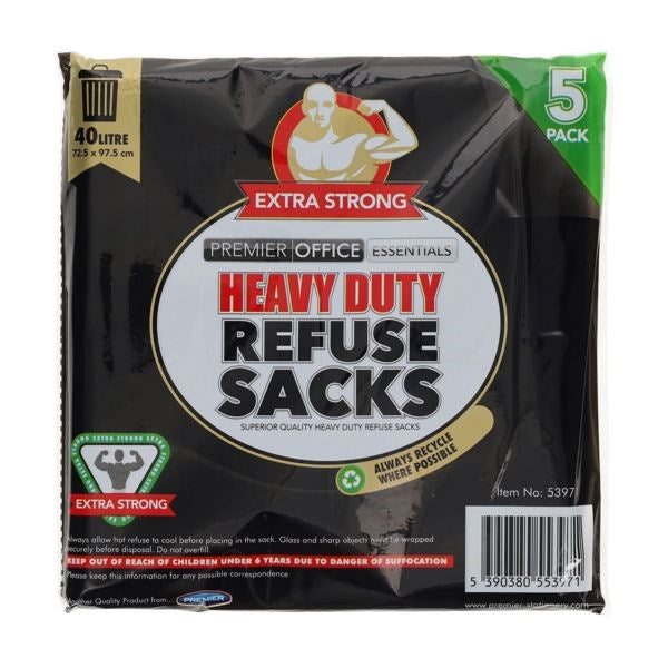 Premier Heavy Duty Refuse Sacks Pack Of 5