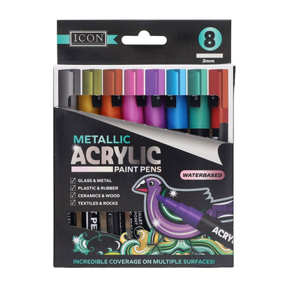 Icon Metallic Acrylic Paint Pens 3mm Pack of 8